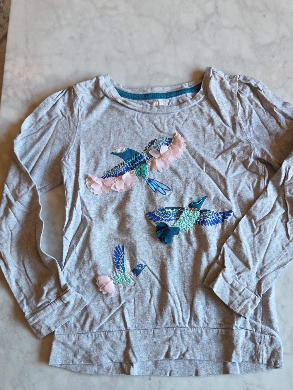 Gymboree Grey Long-Sleeve Top with Embroidered Birds